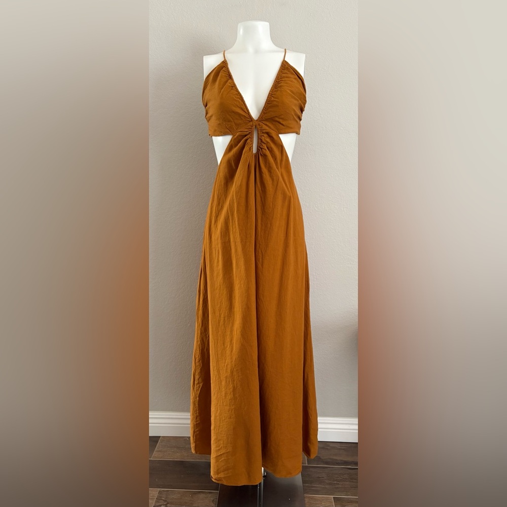 Banana Republic Manon Linen Blend Maxi Cutout Dress Sz 10 - Picture 3 of 15